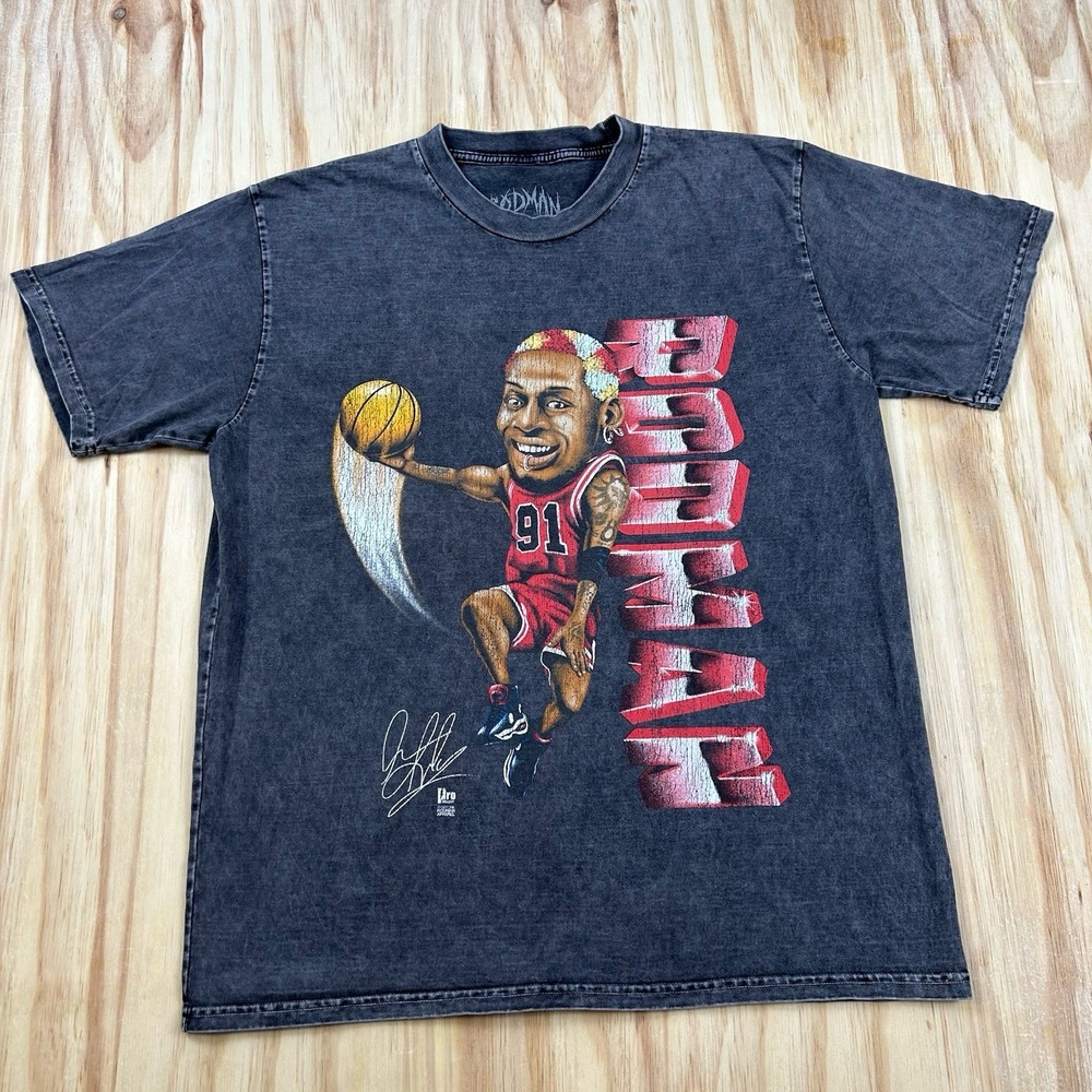 Y2K Rodman Apparel Dennis Rodman Chicago Bulls Men's Large Gray Acid Wash T Shir